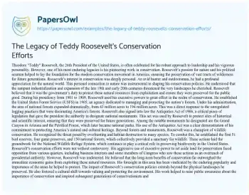 Essay on The Legacy of Teddy Roosevelt’s Conservation Efforts