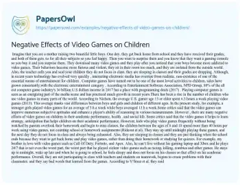 Essay on Negative Effects of Video Games on Children