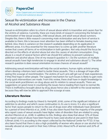 Essay on Sexual Re-victimization and Increase in the Chance of Alcohol and Substance Abuse