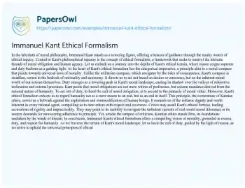 Essay on Immanuel Kant Ethical Formalism