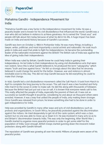 Essay on Mahatma Gandhi – Independence Movement for India