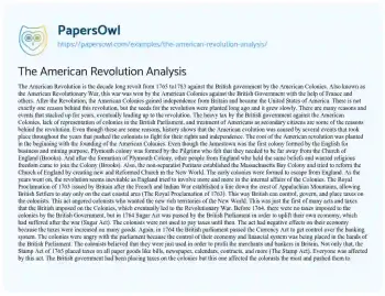 Essay on The American Revolution Analysis