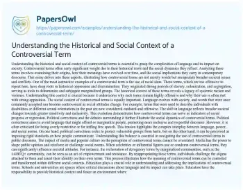 Essay on Understanding the Historical and Social Context of a Controversial Term