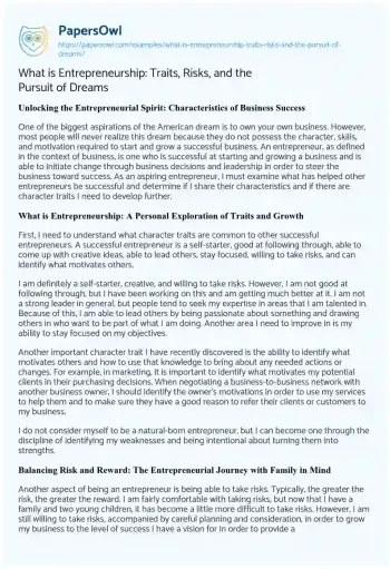 Essay on What is Entrepreneurship: Traits, Risks, and the Pursuit of Dreams