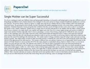 Essay on Single Mother Can be Super Successful