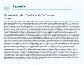 Essay on Threads of Conflict: the War of 1812’s Complex Causes