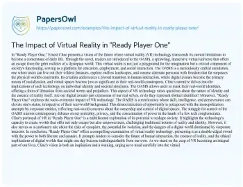 Essay on The Impact of Virtual Reality in “Ready Player One”