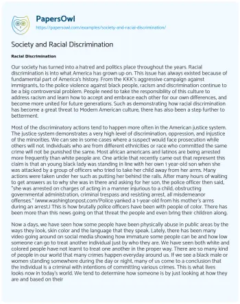 Essay on Society and Racial Discrimination