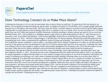 Essay on Does Technology Make Us more Alone