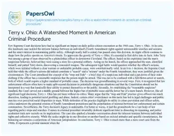 Essay on Terry V. Ohio: a Watershed Moment in American Criminal Procedure