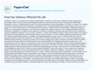 Essay on How has Violence Affected my Life