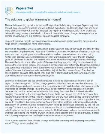 Essay on The Solution to Global Warming in Money?