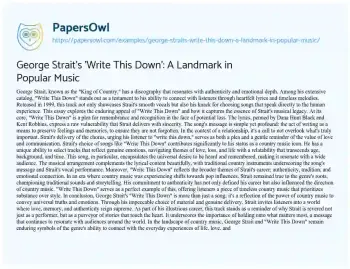 Essay on George Strait’s ‘Write this Down’: a Landmark in Popular Music