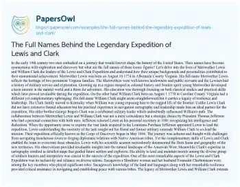 Essay on The Full Names Behind the Legendary Expedition of Lewis and Clark