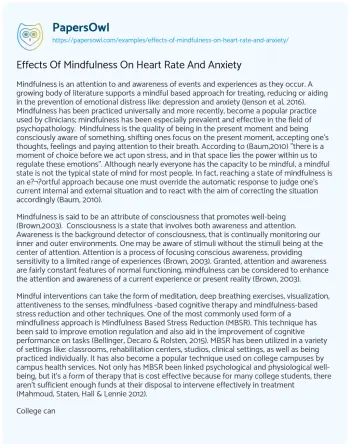 Essay on Effects of Mindfulness on Heart Rate and Anxiety