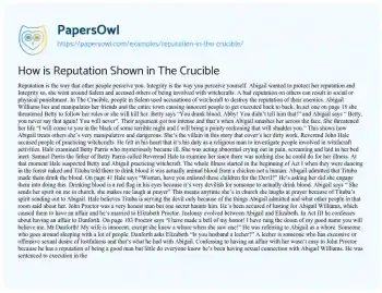 Essay on How is Reputation Shown in the Crucible