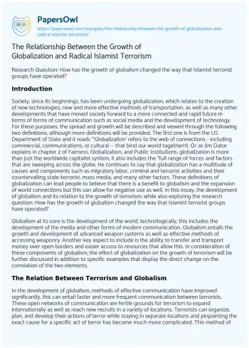 Essay on The Relationship between the Growth of Globalization and Radical Islamist Terrorism