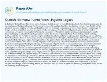 Essay on Spanish Harmony: Puerto Rico’s Linguistic Legacy