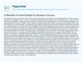 Essay on 12 Benefits of Social Media for Business Success