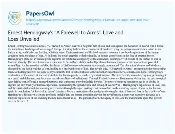 Essay on Ernest Hemingway’s “A Farewell to Arms”: Love and Loss Unveiled