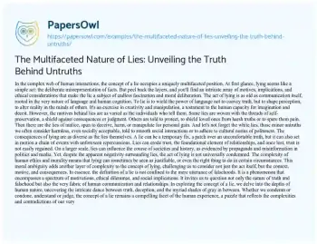 Essay on The Multifaceted Nature of Lies: Unveiling the Truth Behind Untruths