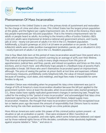 Essay on Phenomenon of Mass Incarceration