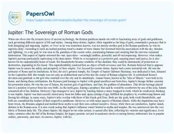 Essay on Jupiter: the Sovereign of Roman Gods