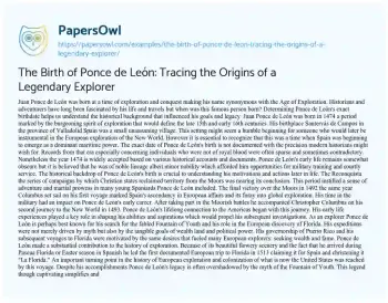 Essay on The Birth of Ponce De León: Tracing the Origins of a Legendary Explorer