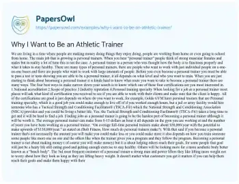 Essay on Why i Want to be an Athletic Trainer