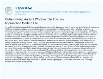 Essay on Rediscovering Ancient Wisdom: the Epicurus Approach to Modern Life