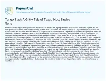 Essay on Tango Blast: a Gritty Tale of Texas’ most Elusive Gang