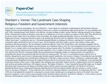 Essay on Sherbert V. Verner: the Landmark Case Shaping Religious Freedom and Government Interests