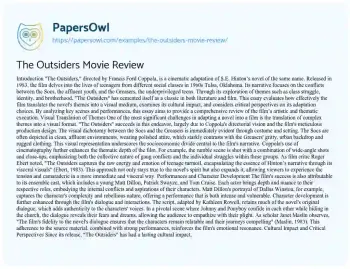 Essay on The Outsiders Movie Review