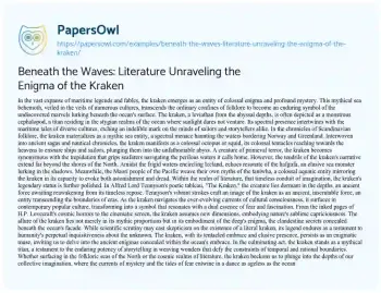 Essay on Beneath the Waves: Literature Unraveling the Enigma of the Kraken