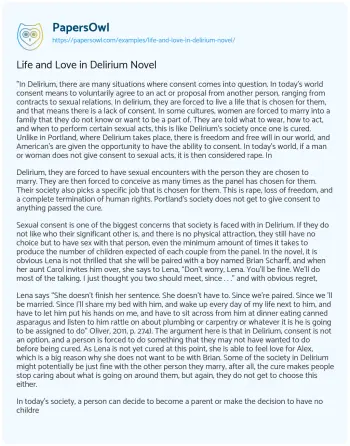 Essay on Life and Love in Delirium Novel