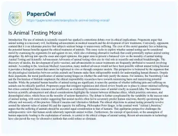 Essay on Is Animal Testing Moral