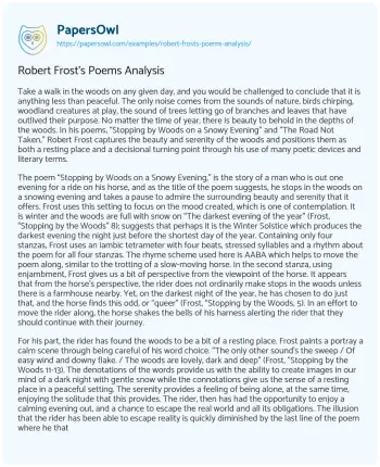 Essay on Robert Frost’s Poems Analysis