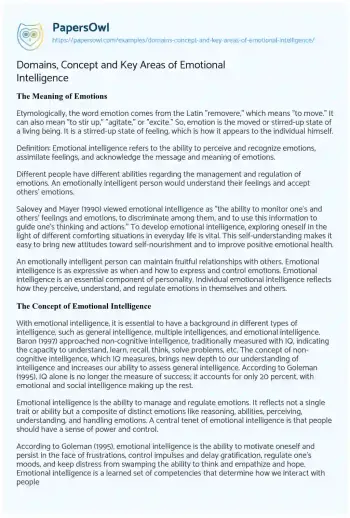 Essay on Domains, Concept and Key Areas of Emotional Intelligence