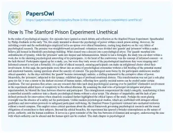 Essay on How is the Stanford Prison Experiment Unethical