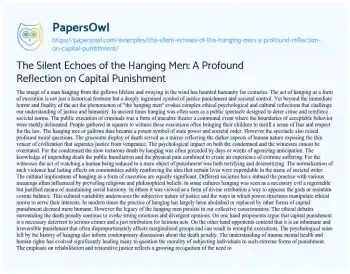 Essay on The Silent Echoes of the Hanging Men: a Profound Reflection on Capital Punishment