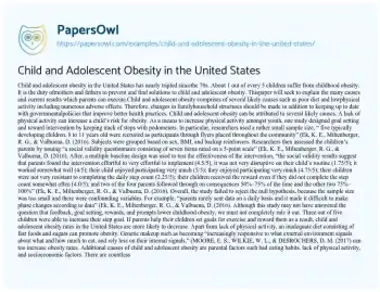 Essay on Child and Adolescent Obesity in the United States