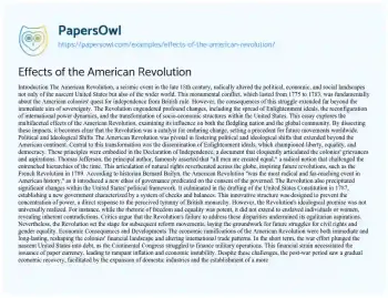 Essay on Effects of the American Revolution