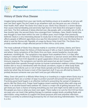 Essay on History of Ebola Virus Disease