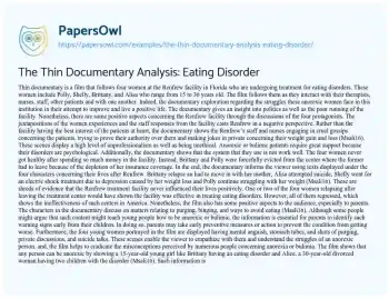 Essay on The Thin Documentary Analysis: Eating Disorder