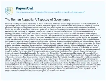 Essay on The Roman Republic: a Tapestry of Governance