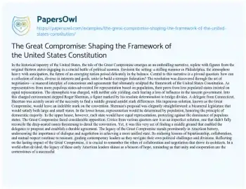 Essay on The Great Compromise: Shaping the Framework of the United States Constitution