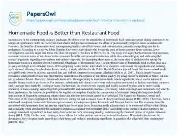 Essay on Homemade Food is Better than Restaurant Food