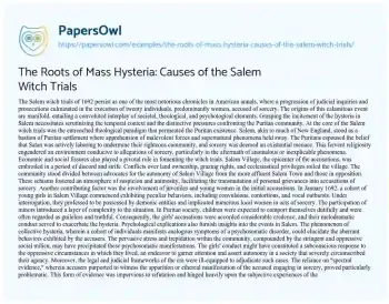 Essay on The Roots of Mass Hysteria: Causes of the Salem Witch Trials