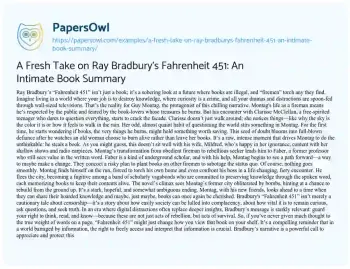 Essay on A Fresh Take on Ray Bradbury’s Fahrenheit 451: an Intimate Book Summary