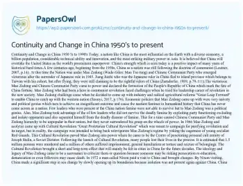 Essay on Continuity and Change in China 1950’s to Present